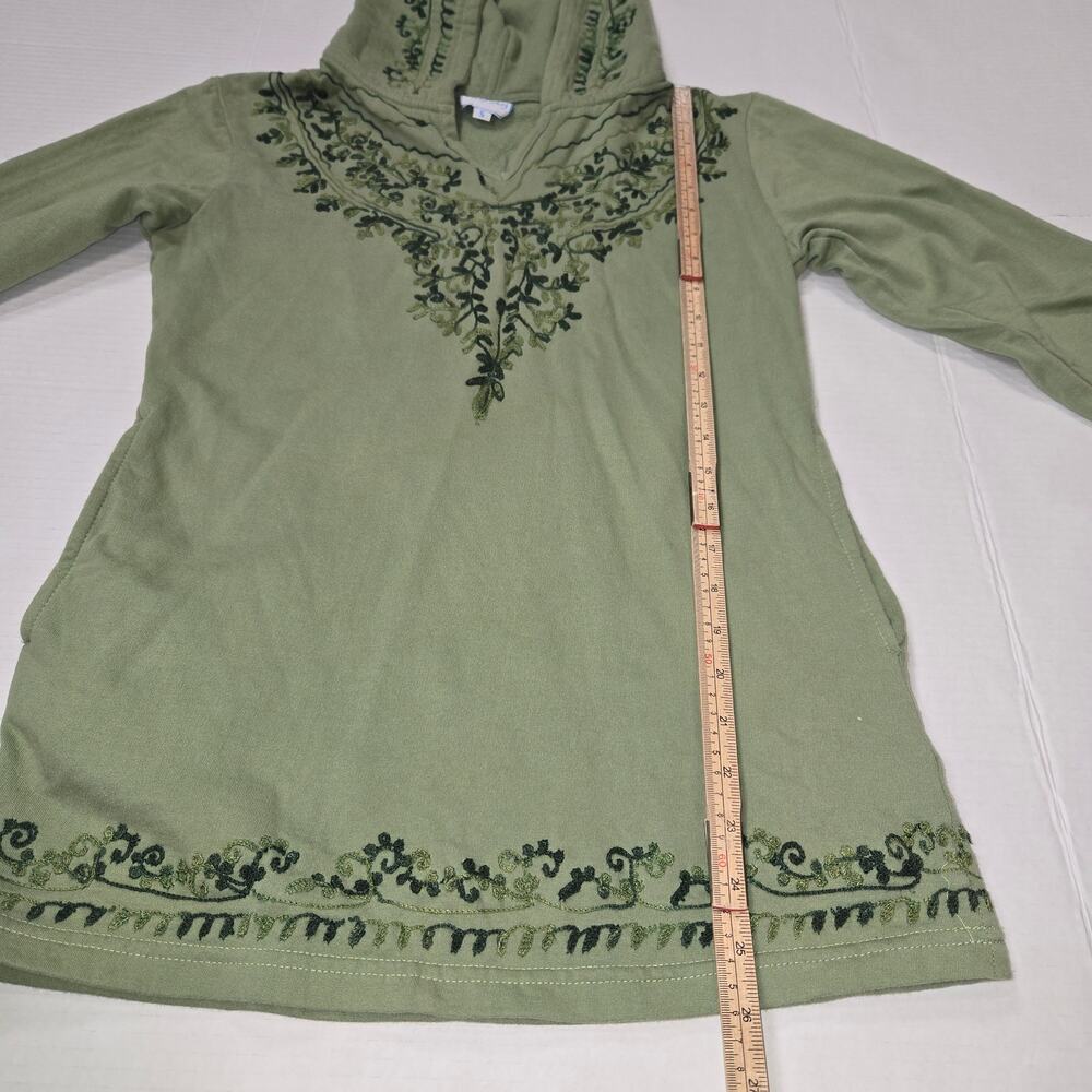 Blue Sky Clothing Co. Womens S Green‎ Embroidered Hooded Pullover Tunic Top Boho - Picture 6 of 11